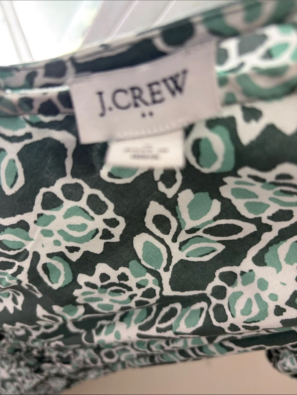 J. Crew Sage Green Floral V-Neck Short Sleeve Midi Dress